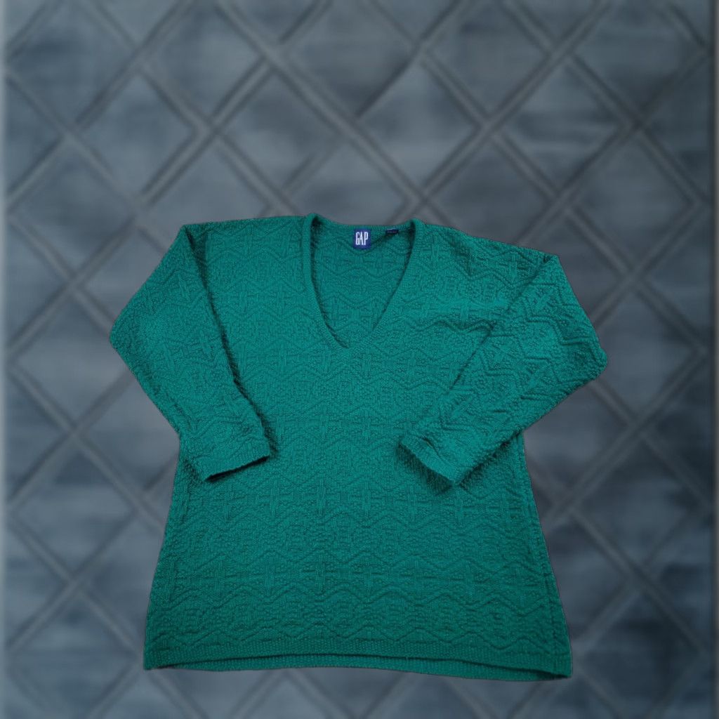 Gap VINTAGE Gap Sweater Womens Medium Green Long Sleeve V-Neck 90s Knit Pullover Shirt" Size M / US 6-8 / IT 42-44 - 1 Thumbnail