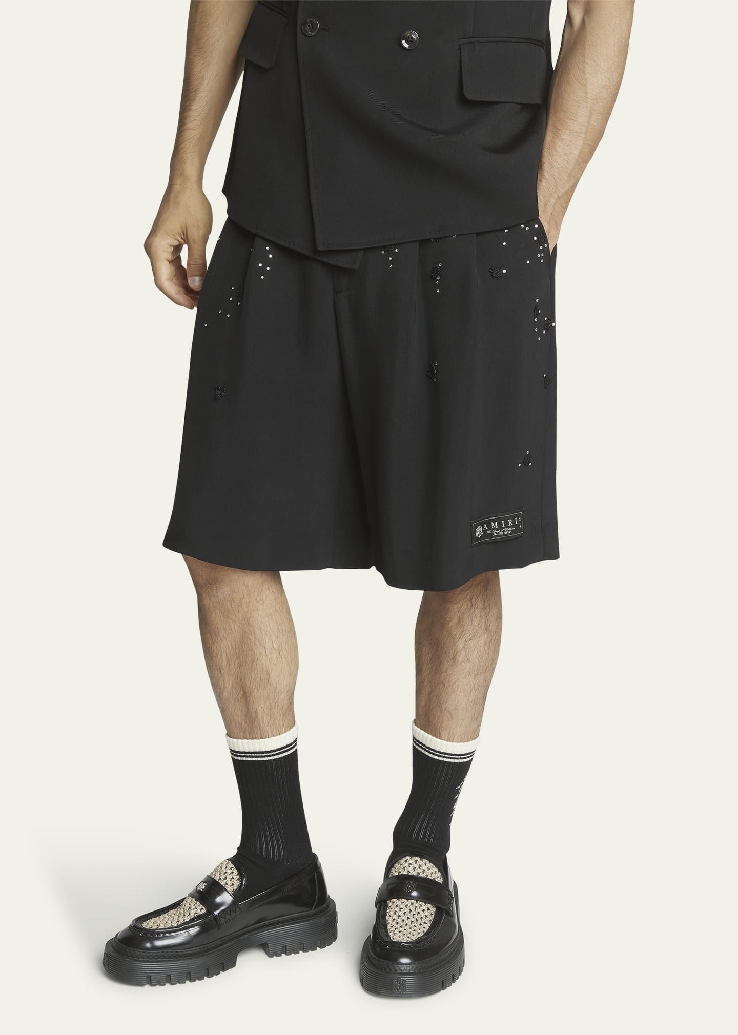 Amiri o1s1wg110425 Beaded Floral Skater Shorts in Black Size US 30 / EU 46 - 4 Thumbnail