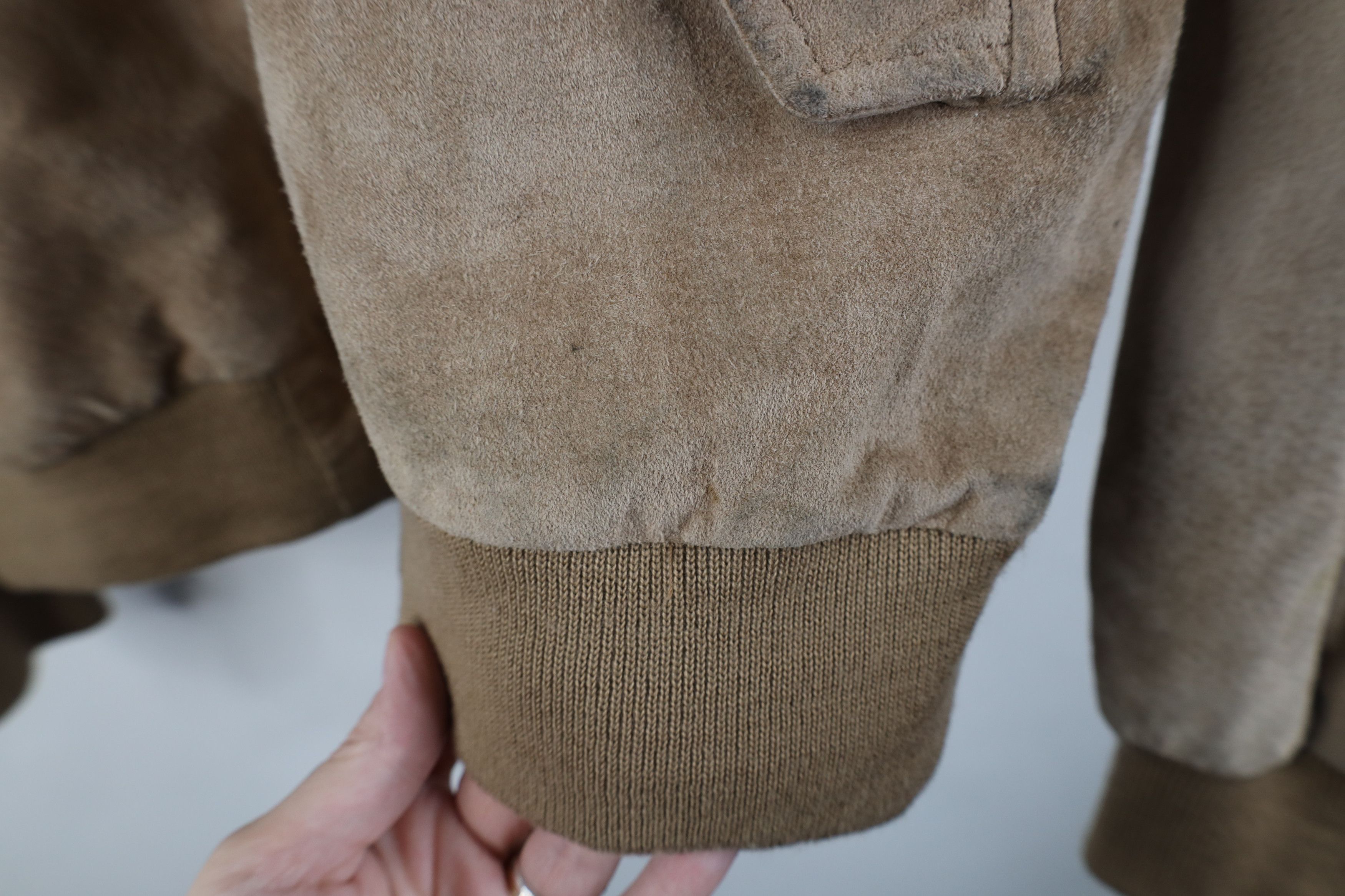 Vintage Vintage 90s Streetwear Leather Knit Bomber Jacket Beige Size US XL / EU 56 / 4 - 4 Thumbnail