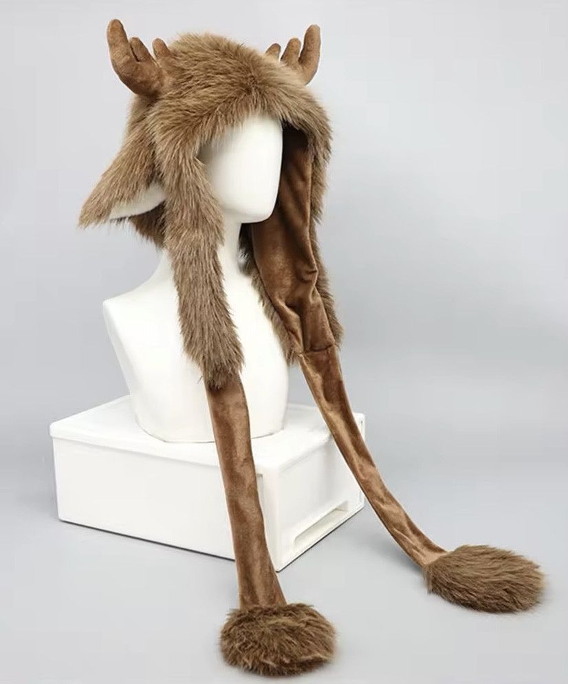 Japanese Brand Fluffy Elk Antler Ear Warm Thick Faux Fur Hat Size ONE SIZE - 2 Thumbnail
