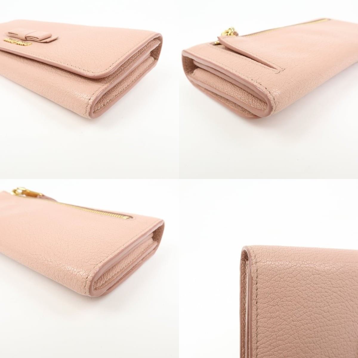Miu Miu Miu Miu Madras Leather Ribbon Bi-fold Long Wallet Pink Size ONE SIZE - 4 Thumbnail