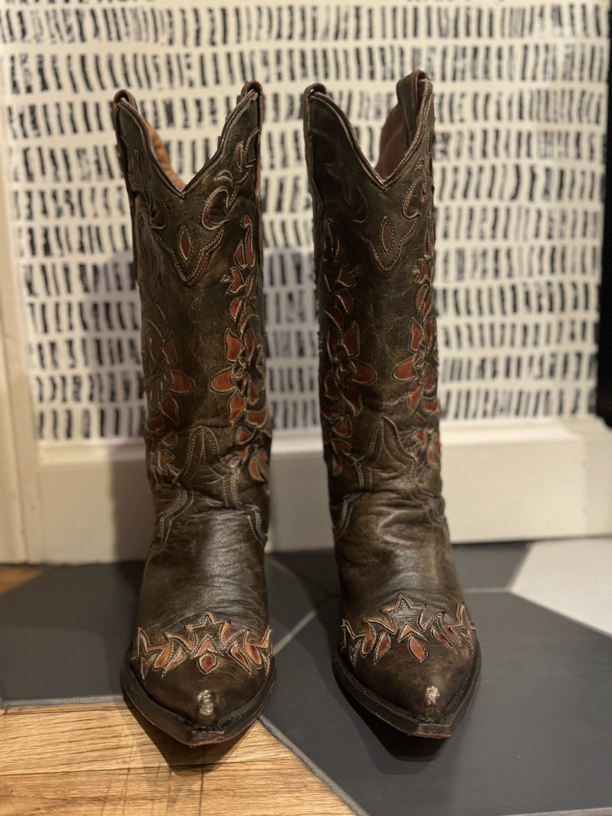Stetson Stetson Cowboy Cowgirl Boots Leather Hand Stitched Floral 7B Size US 7 / IT 37 - 3 Thumbnail