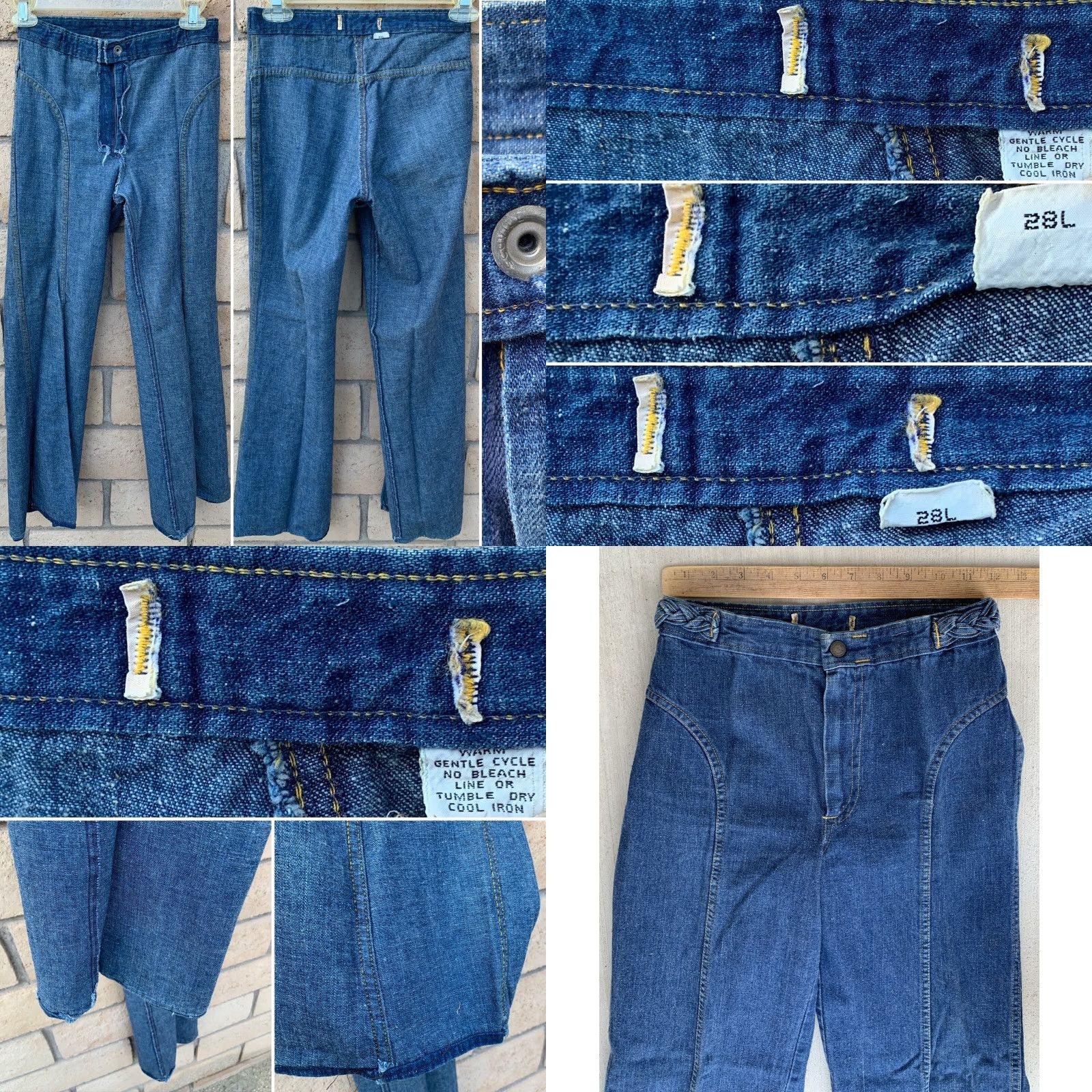 Bell VINTAGE Bell Bottoms Jeans 70s 1970s Talon 42 zipper 28L 26 Waist Blue Denim Hipppy Bell Bottoms Mens Womens Size 28" / US 6 / IT 42 - 10 Thumbnail