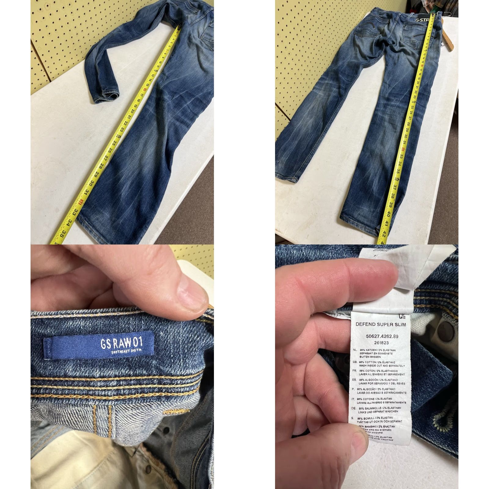 G-Star VINTAGE G-Star Jeans - Denim Low 32x34 Button Fly - 32/34 Inseam - Blue - Regular - Mens - Straight - Stars - 01 Raw Fade Size US 32 / EU 48 - 8 Thumbnail