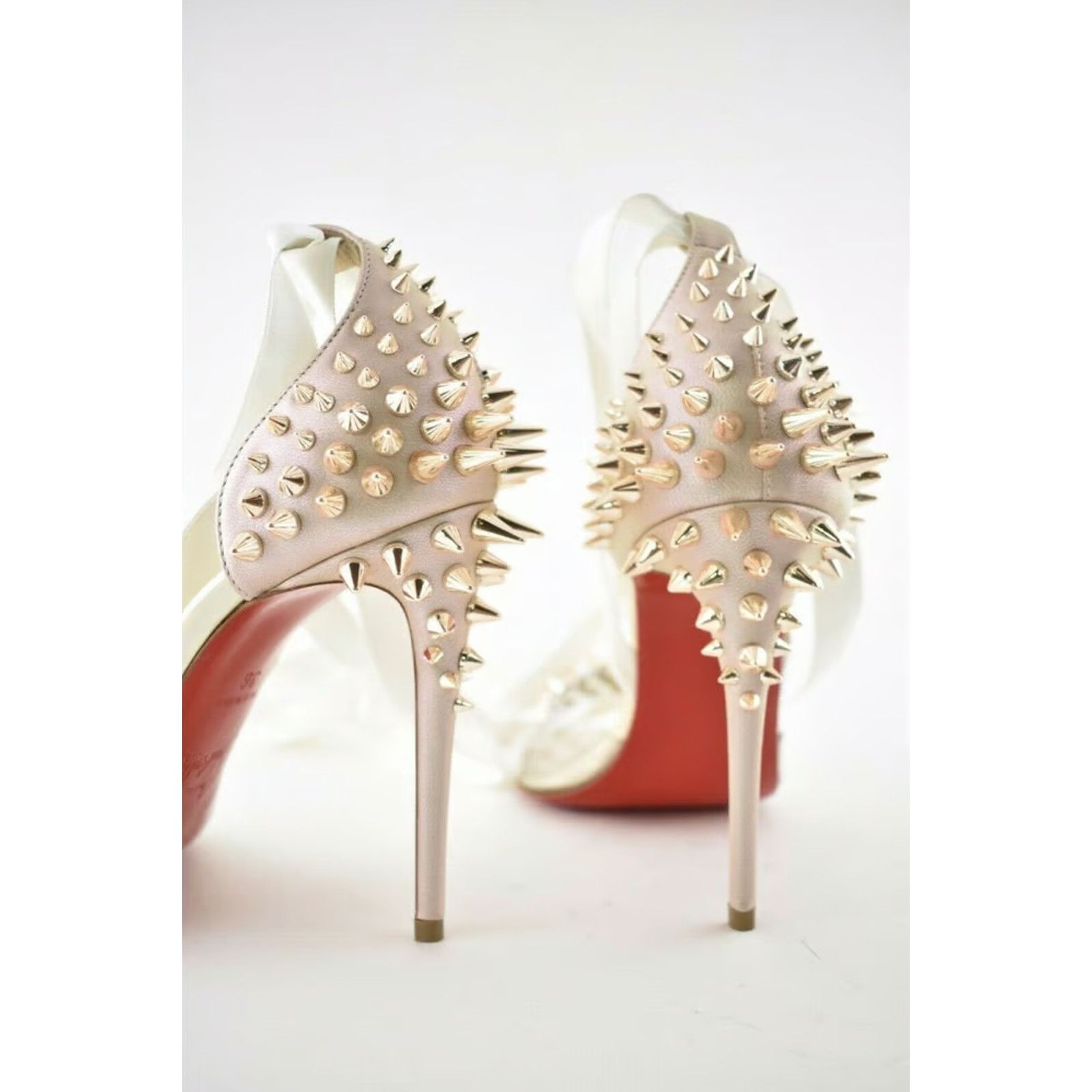 Christian Louboutin Barbarissima 100 Nude Gold PVC Lace Up Sandal Heel Pump 35.5 Size US 5.5 / IT 35.5 - 3 Thumbnail
