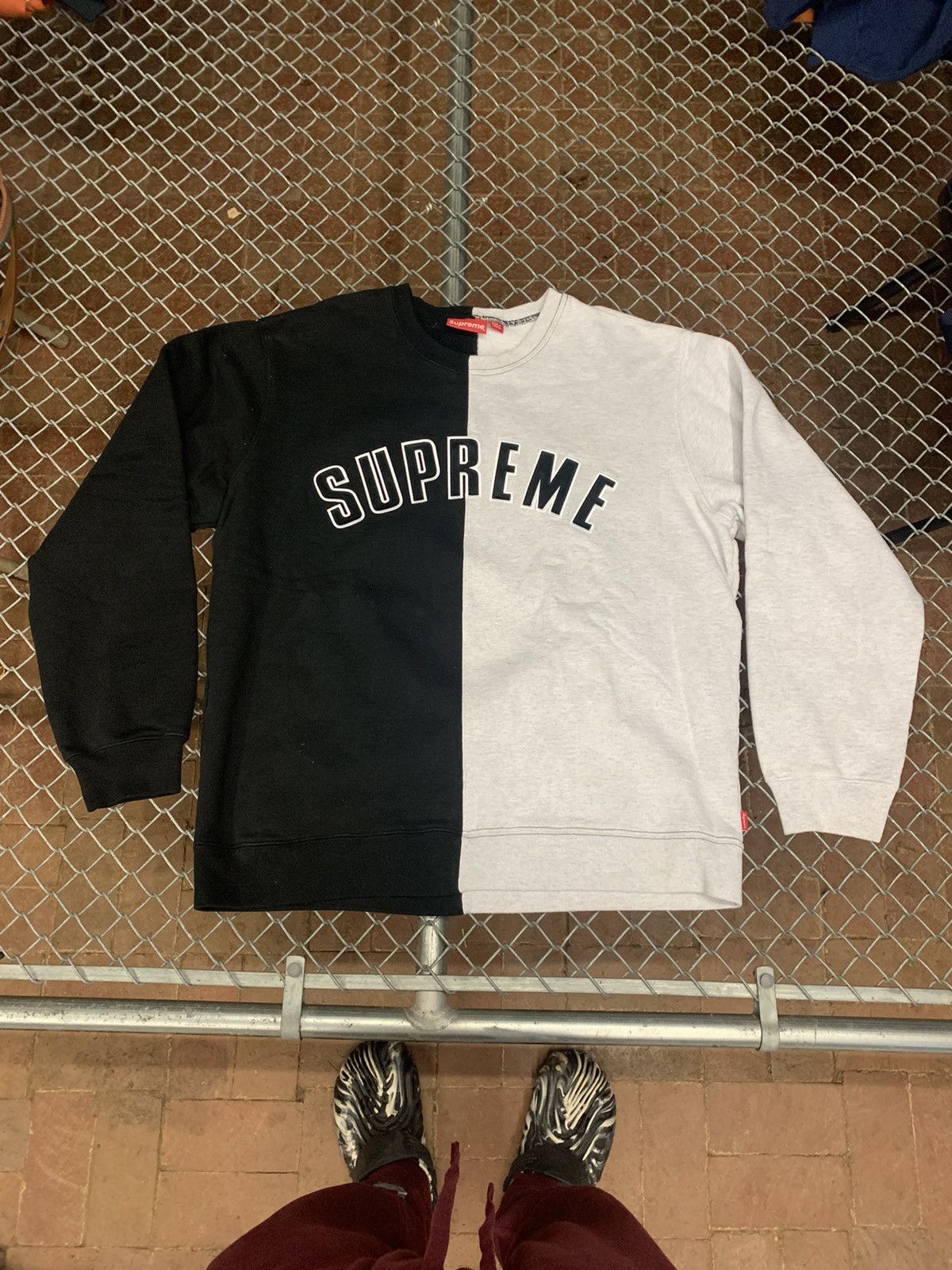 Supreme Grey and Black Supreme Split Crewneck | Grailed