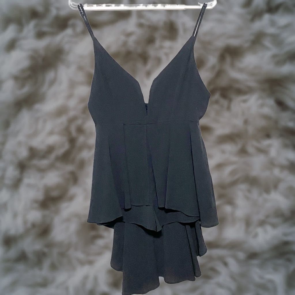 Fashion Nova VINTAGE Fashion Nova Black Electric Lightning Plunging V Neck Romper 2XL Sexy Fairygoth Size 40" / US 18 - 1 Thumbnail