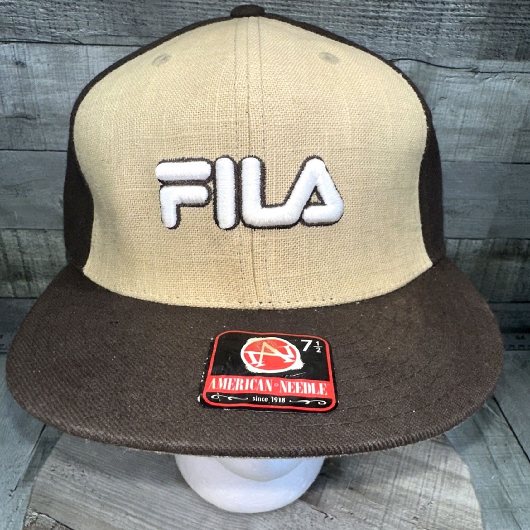 American Needle VINTAGE Fila Hat Baseball Cap 7 1/2 Brown Tan American Needle Logo 90s Y2K Mens Men Size ONE SIZE - 2 Thumbnail