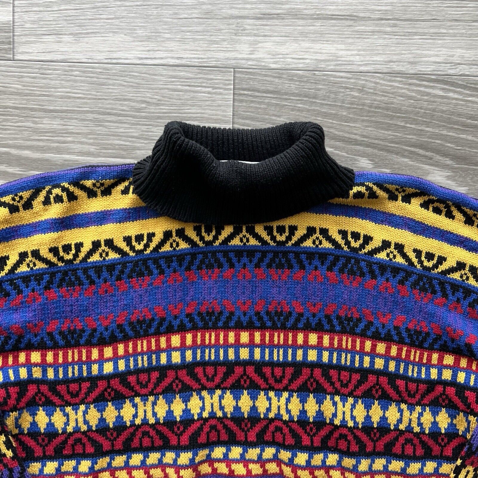 Other Vintage 90s Grandpa Sweater Knit Pullover Geometric Striped Size US M / EU 48-50 / 2 - 2 Thumbnail