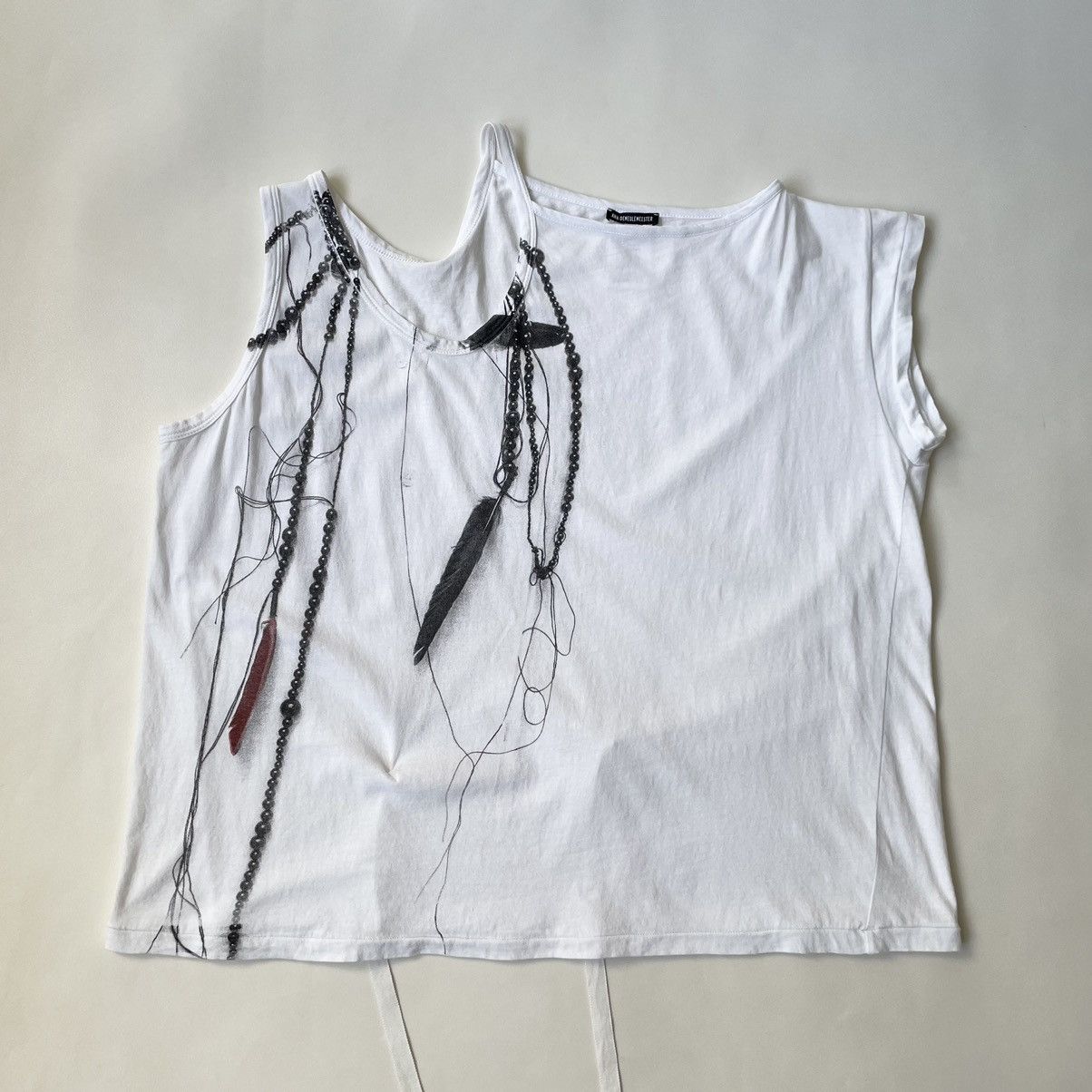 Ann Demeulemeester ‘Feather Necklace Print’ Tie Strap Vest Size M / US 6-8 / IT 42-44 - 13 Thumbnail