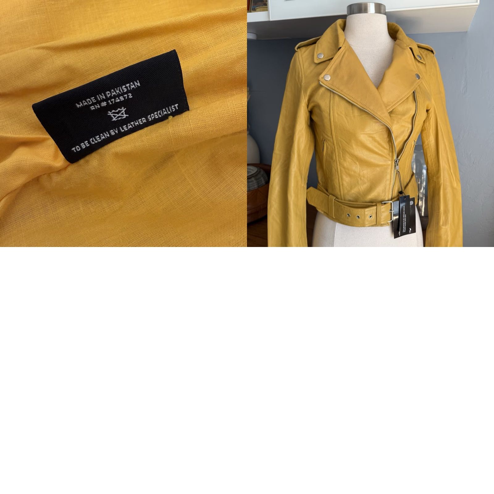 Vintage VINTAGE Santo by Paolo De Santo Yellow Lambskin Leather Moto Jacket XS Women Short Slim Biker, Motorcycle Fall Winter Spring Zip Leather Jacket Size XS / US 0-2 / IT 36-38 - 8 Thumbnail