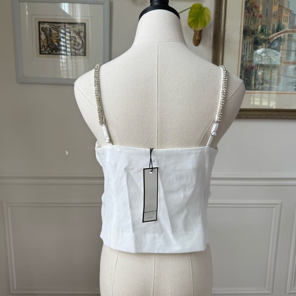 Other NWT Bagatelle White Large Bow Crop Top Rhinestone Straps 8 Size M / US 6-8 / IT 42-44 - 5 Thumbnail