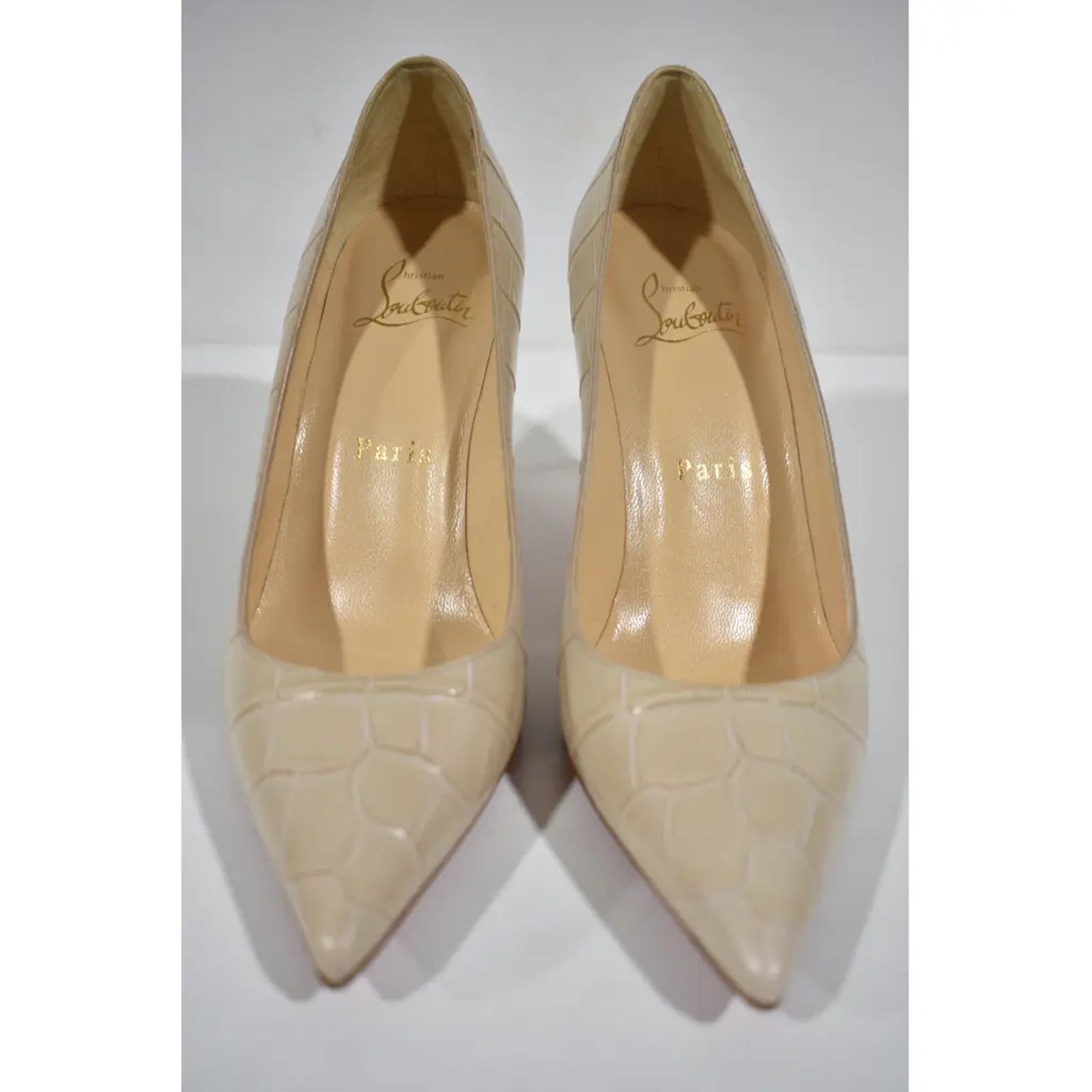 Christian Louboutin Kate 85 Nougat Nude Calf Ali Croc Pointed Toe Heel Pump 35 Size US 5 / IT 35 - 6 Thumbnail