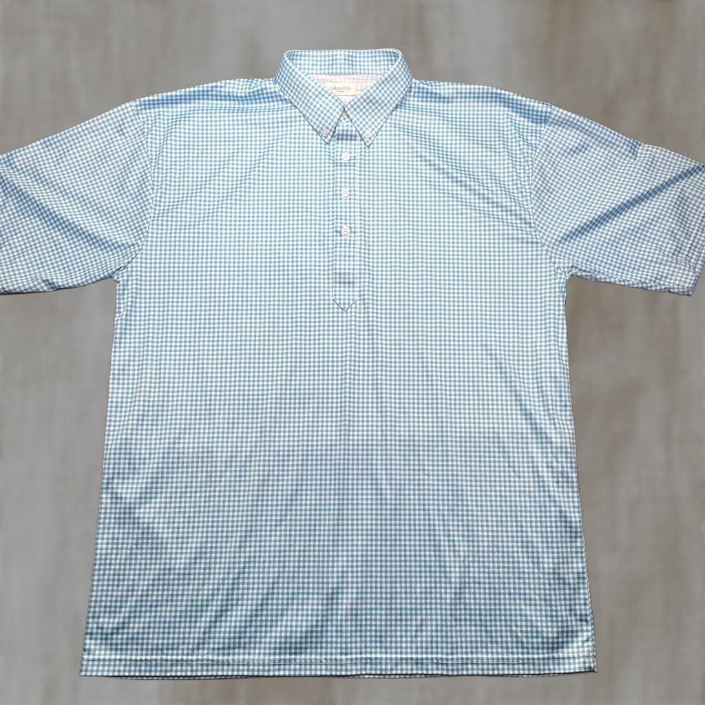 Vintage Collars & Co. Shirt Mens 2XL Blue Check Short Sleeve Polo Polyester Dress Collar Button-Up Shirt Size 48R - 1 Thumbnail