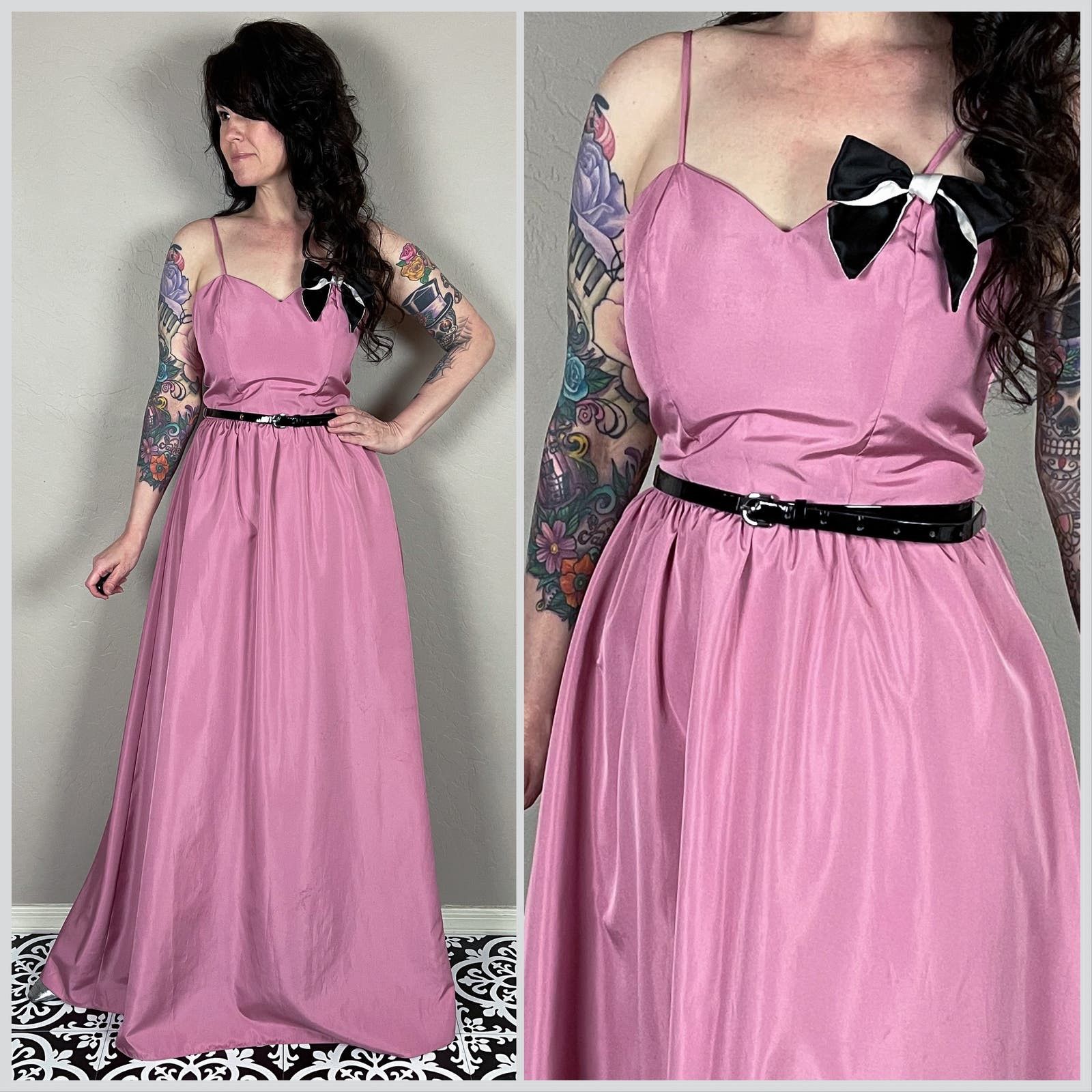 image of Vintage 1970S Pink Empire Waist Belted Maxi Prom Dress, Women's (Size XS)