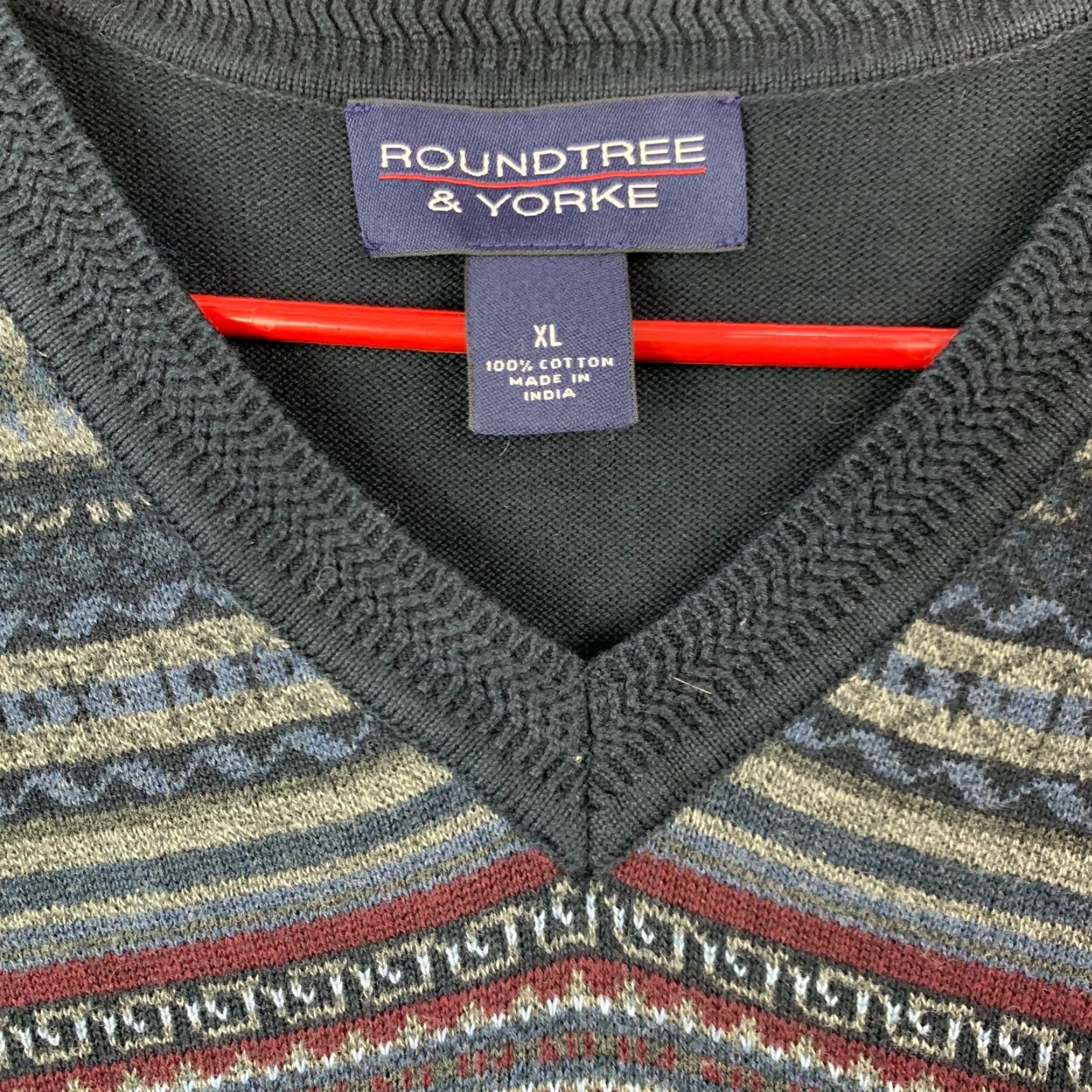 Roundtree & Yorke Roundtree & Yorke Blue Striped Fair Isle V-Neck Sweater Vest XL Men Vest Sleeveless 100% Cotton Vintage Striped Size US XL / EU 56 / 4 - 3 Thumbnail