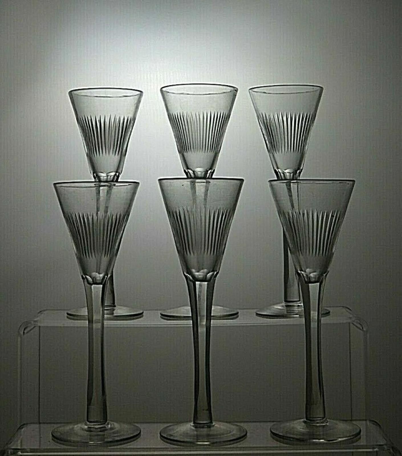Long stemmed Set Of 6 Cut Crystal Sherry Glasses 5 3/4