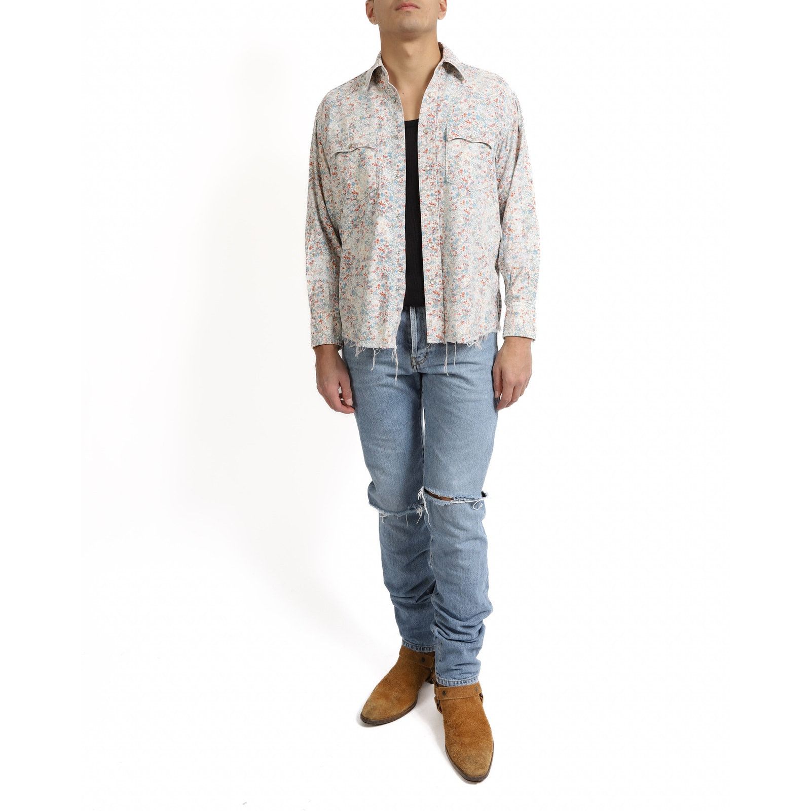 Saint Laurent Paris SS16 Raw Hem Shirt in Multicolor Floral Cotton Size US S / EU 44-46 / 1 - 5 Thumbnail