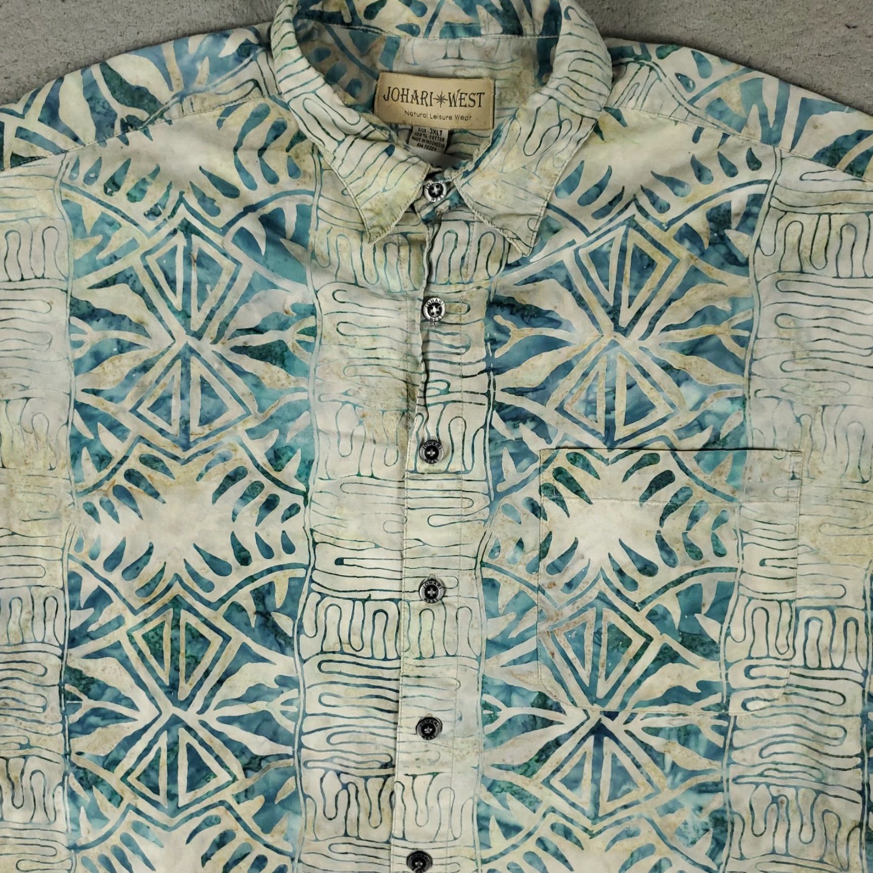 Vintage Johari West Shirt Mens 3XLT Blue Casual Button Up Short Sleeve Size US XXL / EU 58 / 5 - 2 Thumbnail
