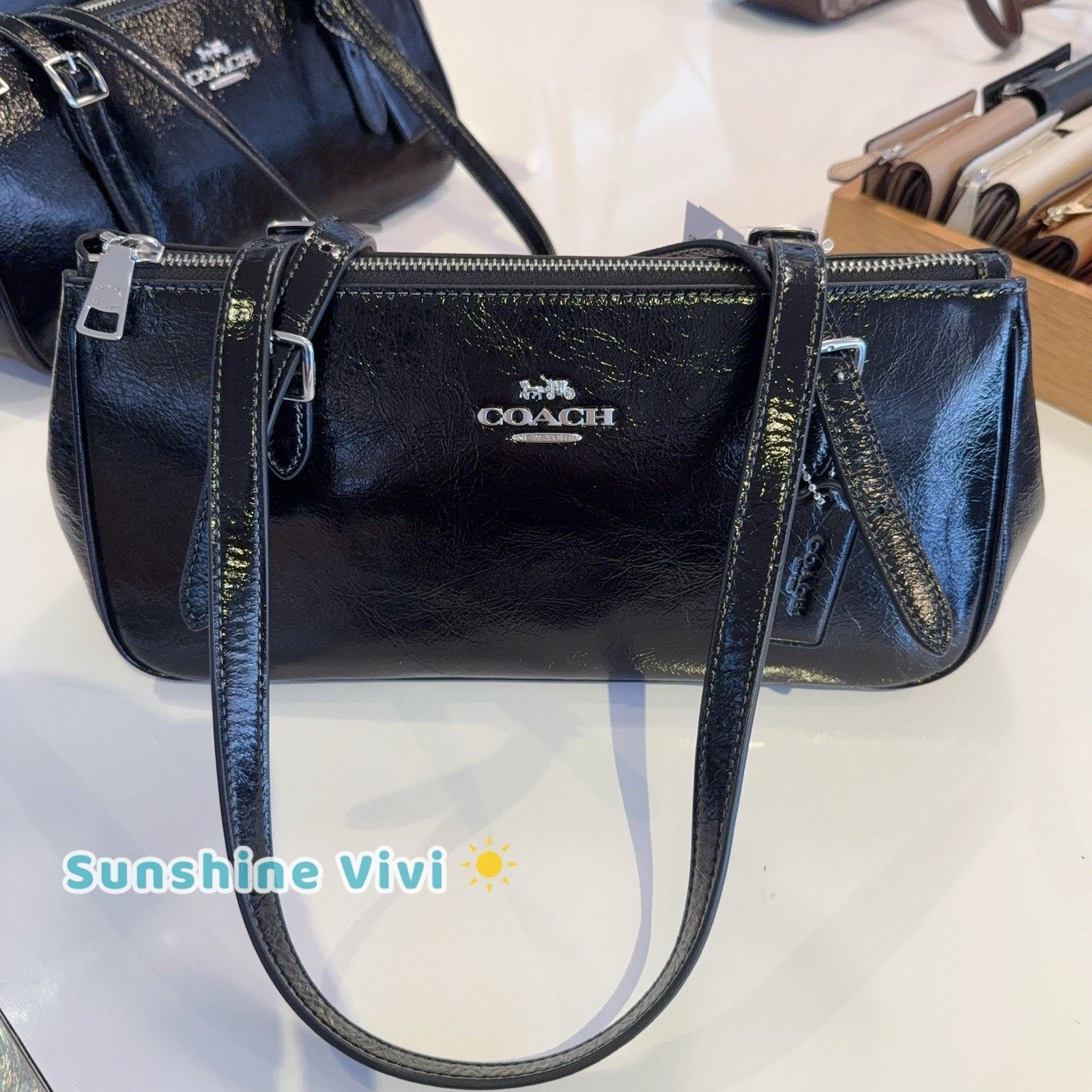 Coach NWT Coach Asher Shoulder Bag CBJ05 Glazed Leathe Black Size ONE SIZE - 1 Thumbnail