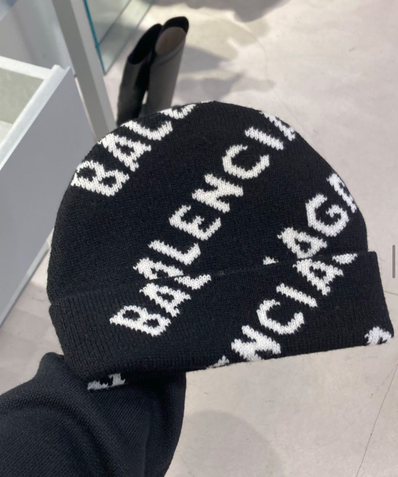 Balenciaga Balenciaga Wave All Over Logo Wool Knitted Beanie Hat