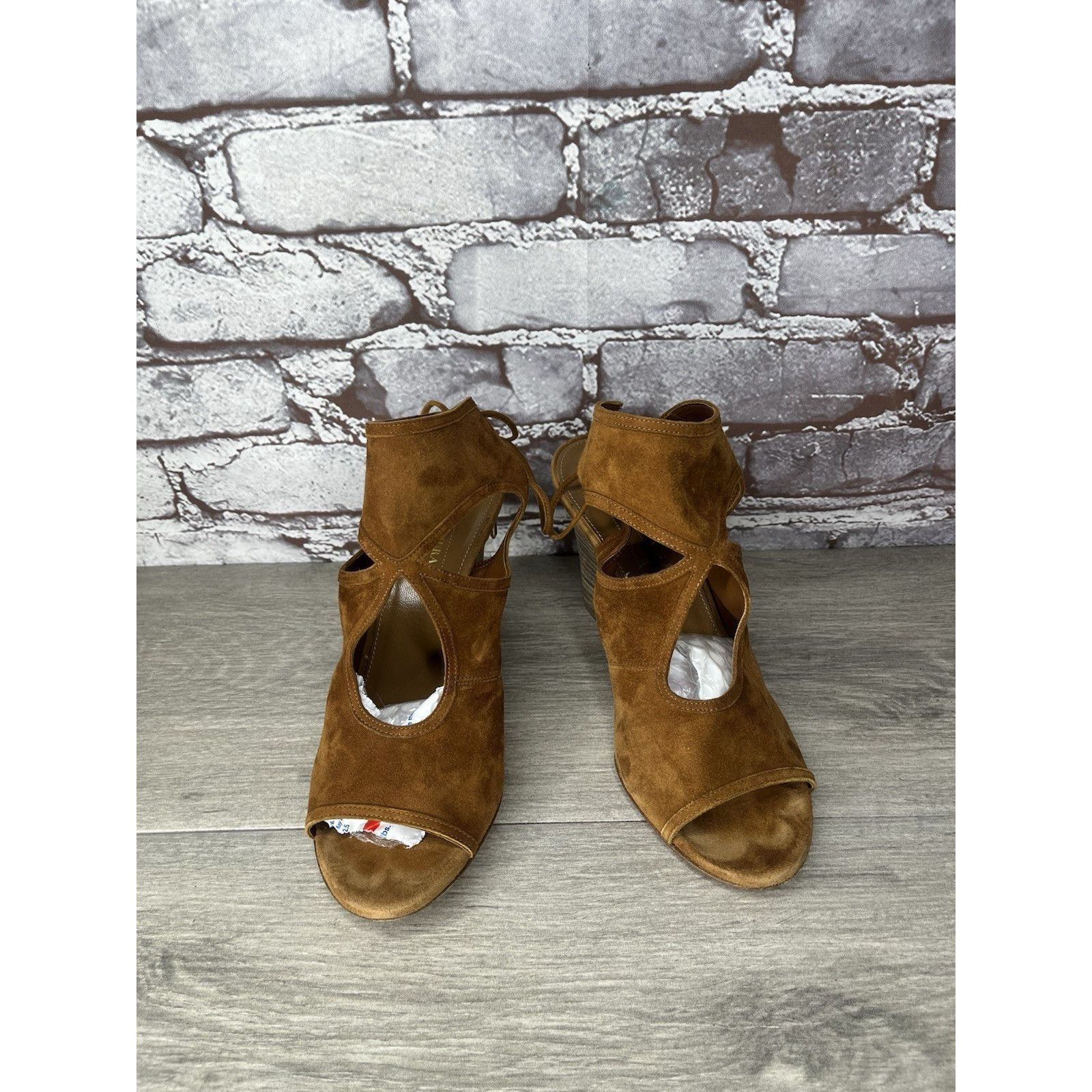 Aquazzura Aquazzura Sexy Thing Camel Ankle Open Toe Lace Up Suede Wedg Size US 7 / IT 37 - 2 Thumbnail