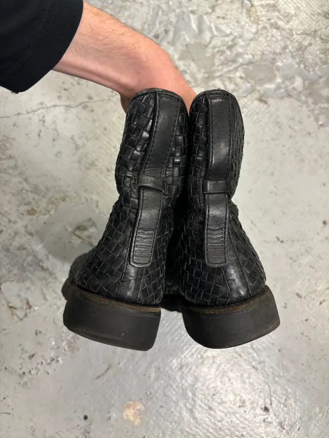 Dirk Bikkembergs Bikkembergs Black Woven Leather Interlocking Ankle Boot Size US 8 / IT 38 - 8 Thumbnail