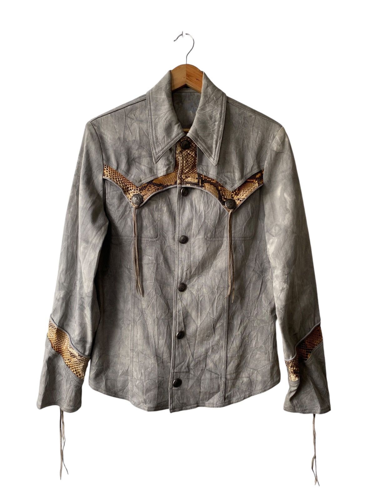 5351 POUR LES HOMMES × Japanese Brand × Tornado Mart 1990s - Vintage 5351 Pour Les Hommes Snake Skin Dyed Jacket Size US M / EU 48-50 / 2 - 1 Thumbnail