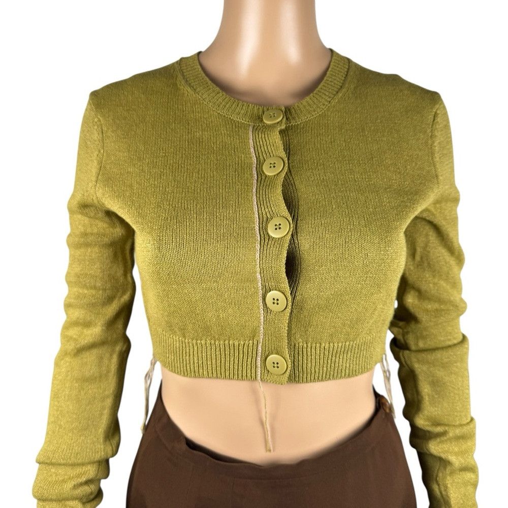 Zara New Zara Cotton Cropped Knit Olive Cardigan Size XS Size XS / US 0-2 / IT 36-38 - 9 Thumbnail