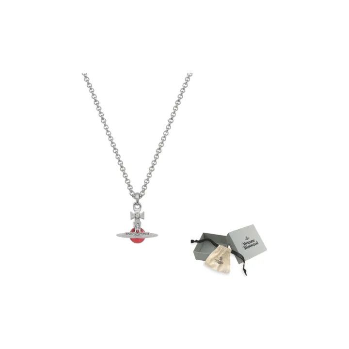 Vivienne Westwood Petite Orb Necklace Silver Red Saturn 0079 - Main Image