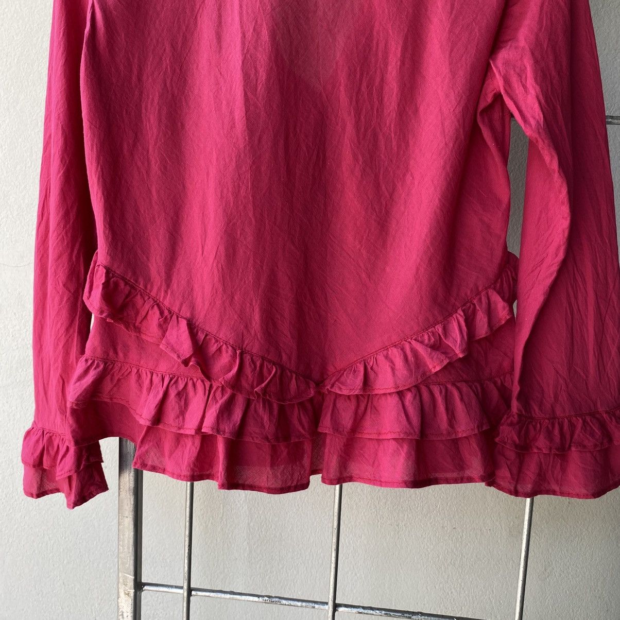Designer × Japanese Brand H.Ranch Market Y2K Pink Ruffled V-Neck Blouse Size XS / US 0-2 / IT 36-38 - 19 Thumbnail