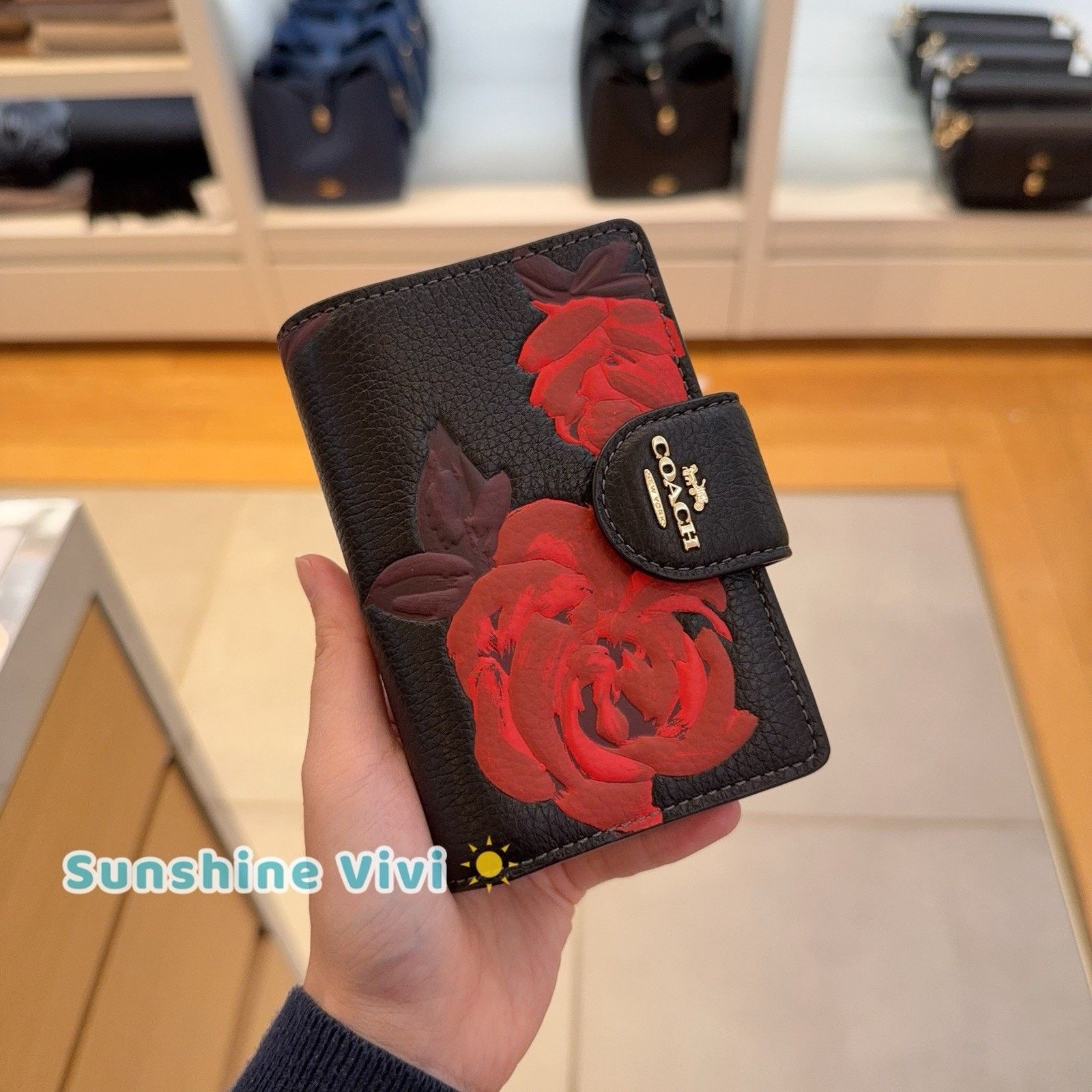 Coach NWT Coach Medium Corner Zip Wallet Floral CCL63 Black/Red Size ONE SIZE - 1 Thumbnail