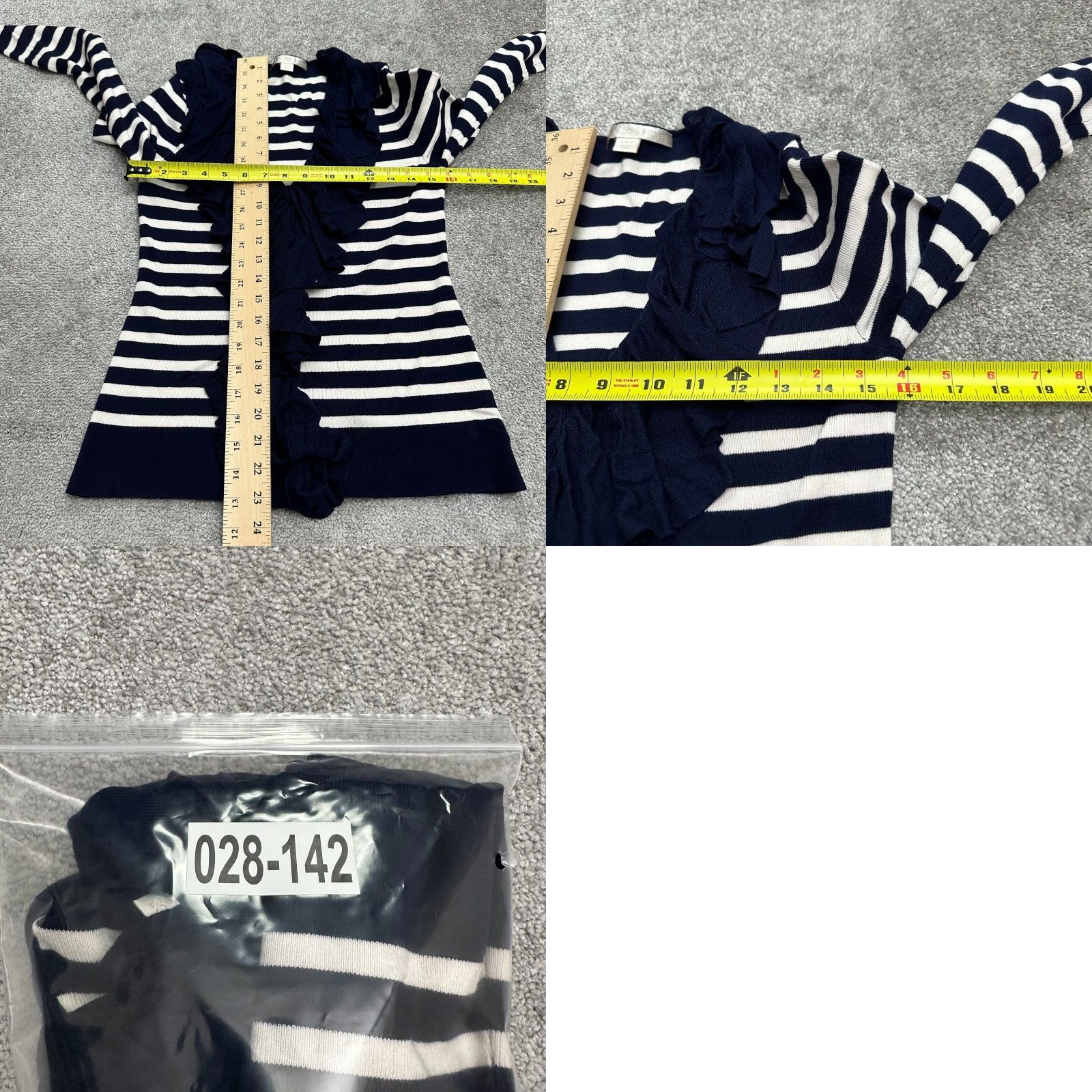 Boston Proper VINTAGE? No — Boston Proper Striped Knit V-Neck Sweater Women’s Small Blue White Pullover Knit Ruffle Accents Casual Women 2020s Size S / US 4 / IT 40 - 8 Thumbnail