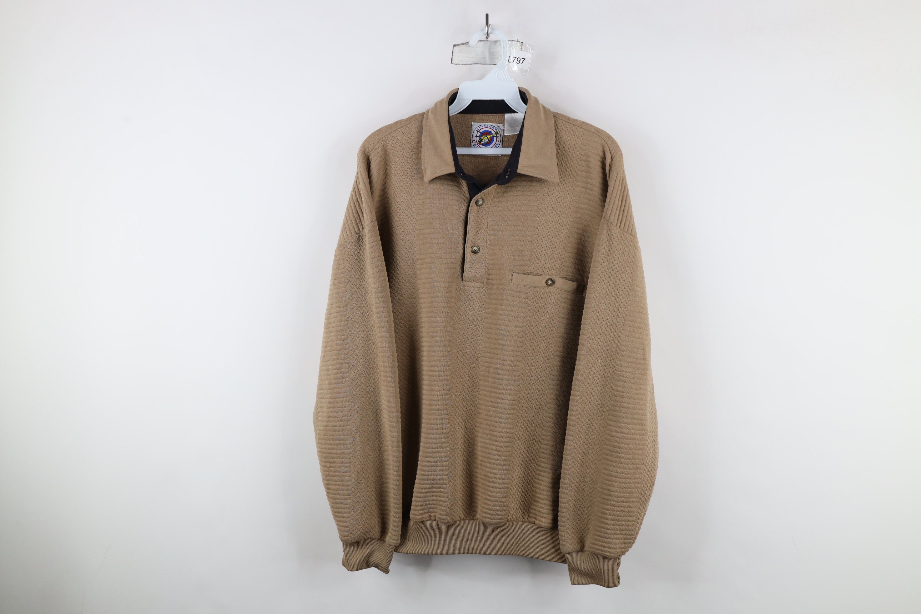 Vintage Vintage 90s Streetwear Textured Collared Pullover Polo Beige Size US L / EU 52-54 / 3 - 1 Thumbnail