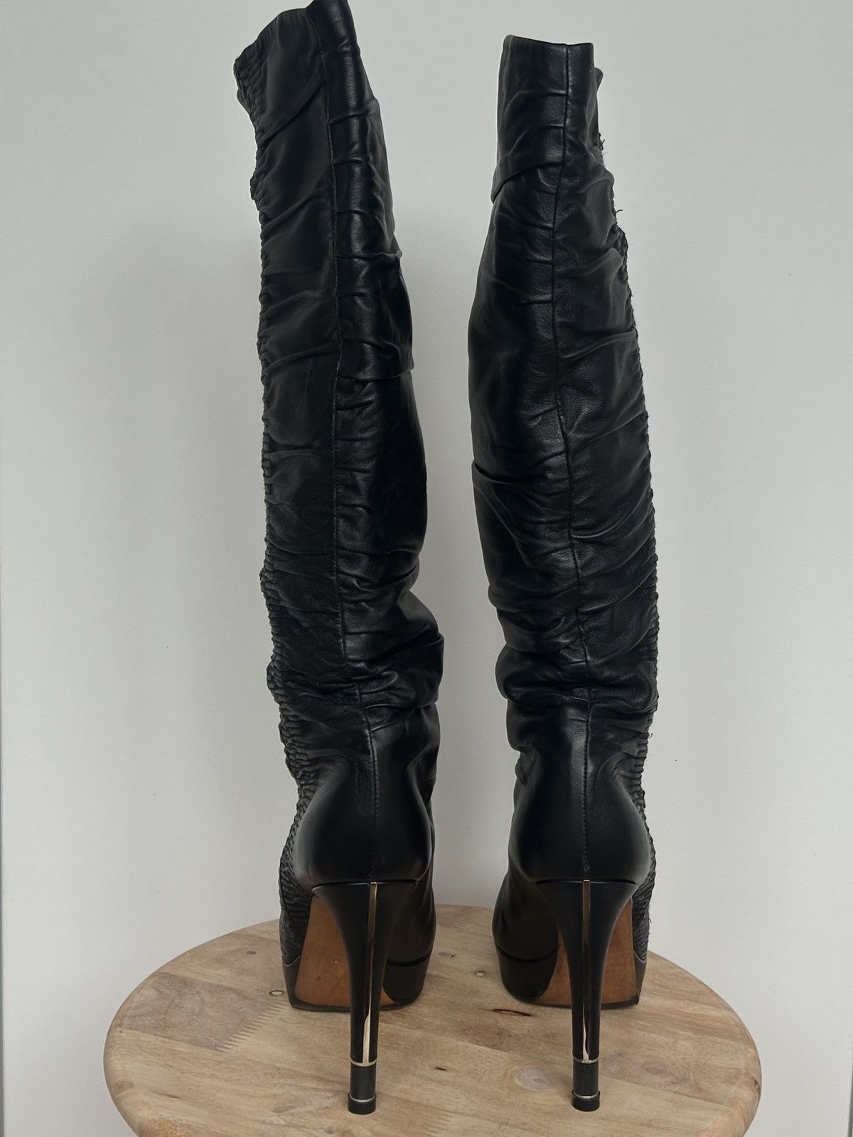 Designer × Dior DIOR BLACK LEATHER HERMITAGE SLOUCH GAUFFRE BOOTS Size US 9 / IT 39 - 3 Thumbnail