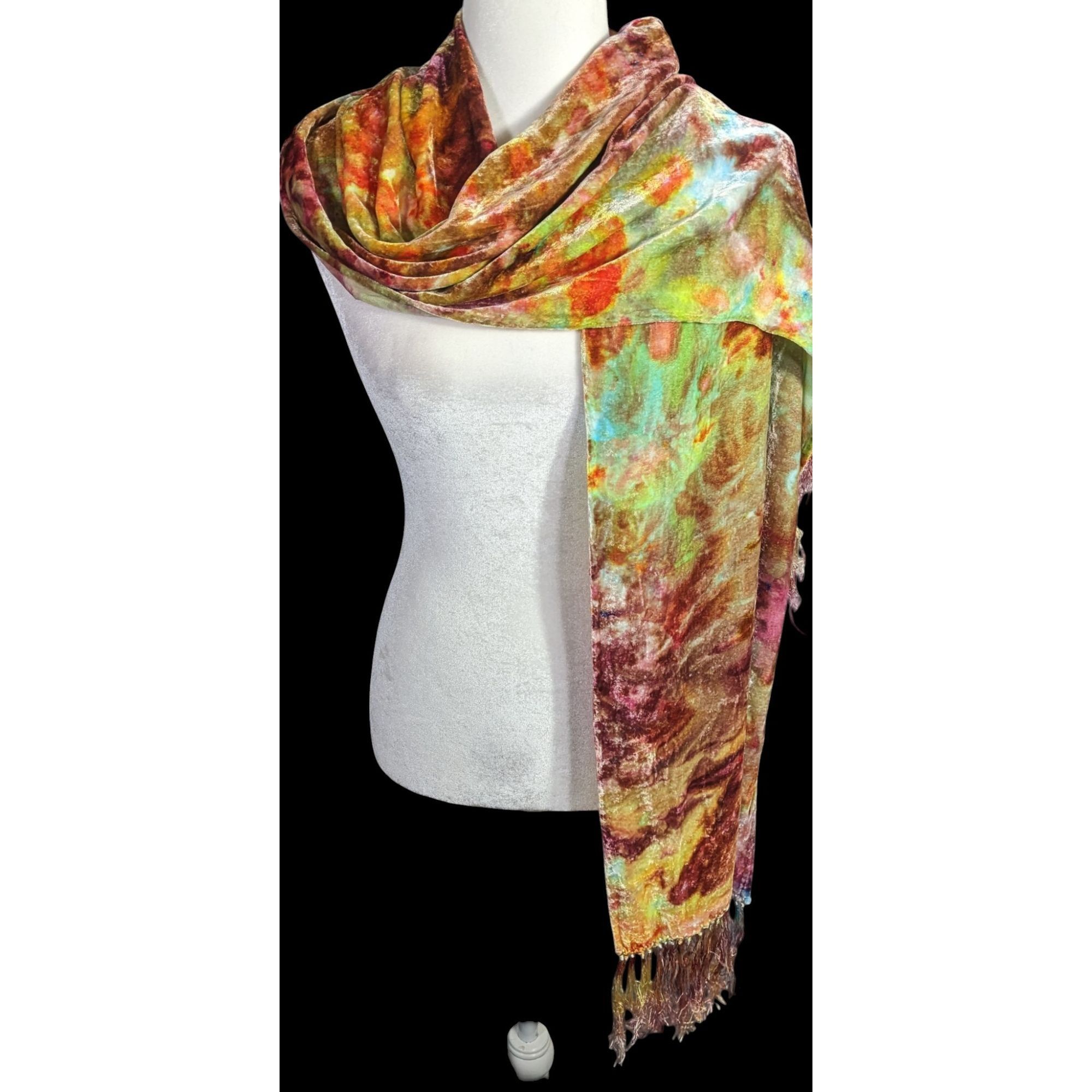 Other Vintage Bohemian Retro Hippie Velvet Tie-Dye Scarf With Frin Size ONE SIZE - 2 Thumbnail