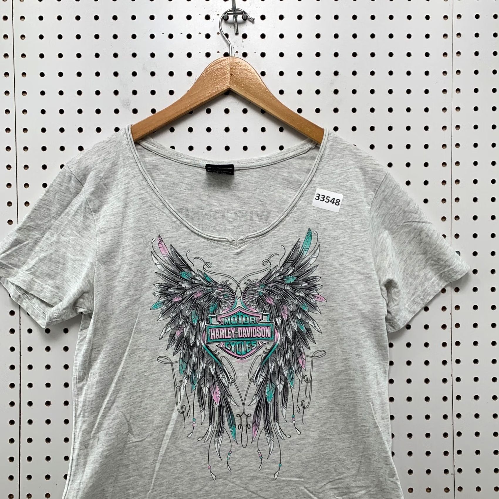 Harley Davidson Harley-Davidson Motorcycle Shirt Womens Large Top Gray WINGS V Neck 18X23.5 Size L / US 10 / IT 46 - 2 Thumbnail