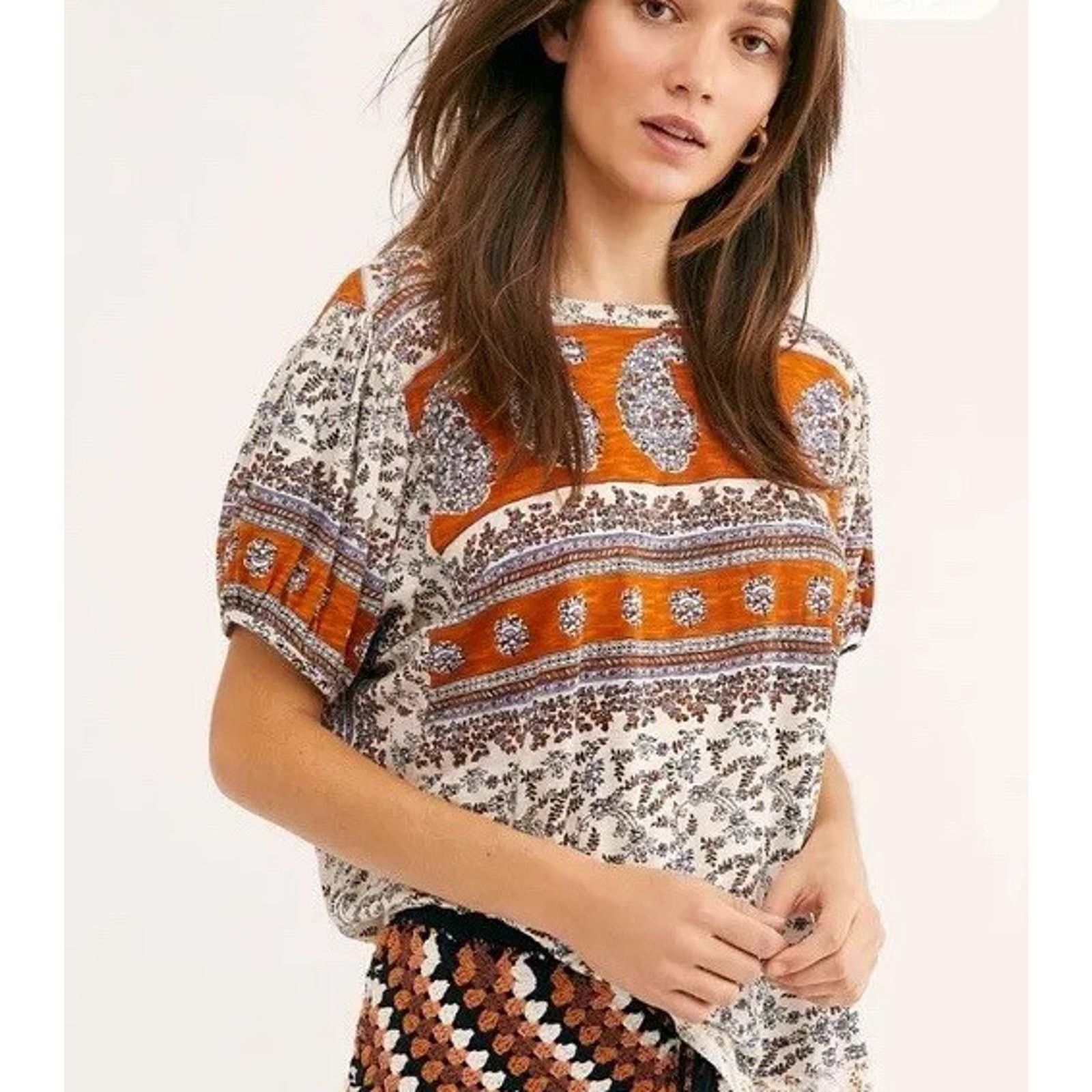 Free People Free People High-Low Paisley-Print T-Shirt M top A002089 Size M / US 6-8 / IT 42-44 - 3 Thumbnail