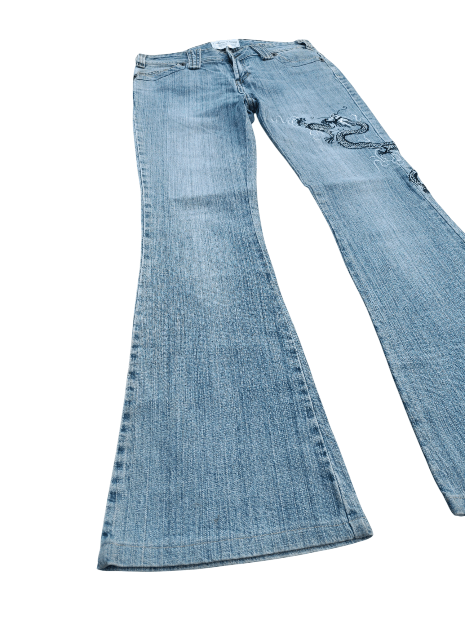 If Six Was Nine × Japanese Brand INSANE Vintage Embroidered Dragon Tribal Flared Denim Jeans Size US 28 / EU 44 - 4 Thumbnail