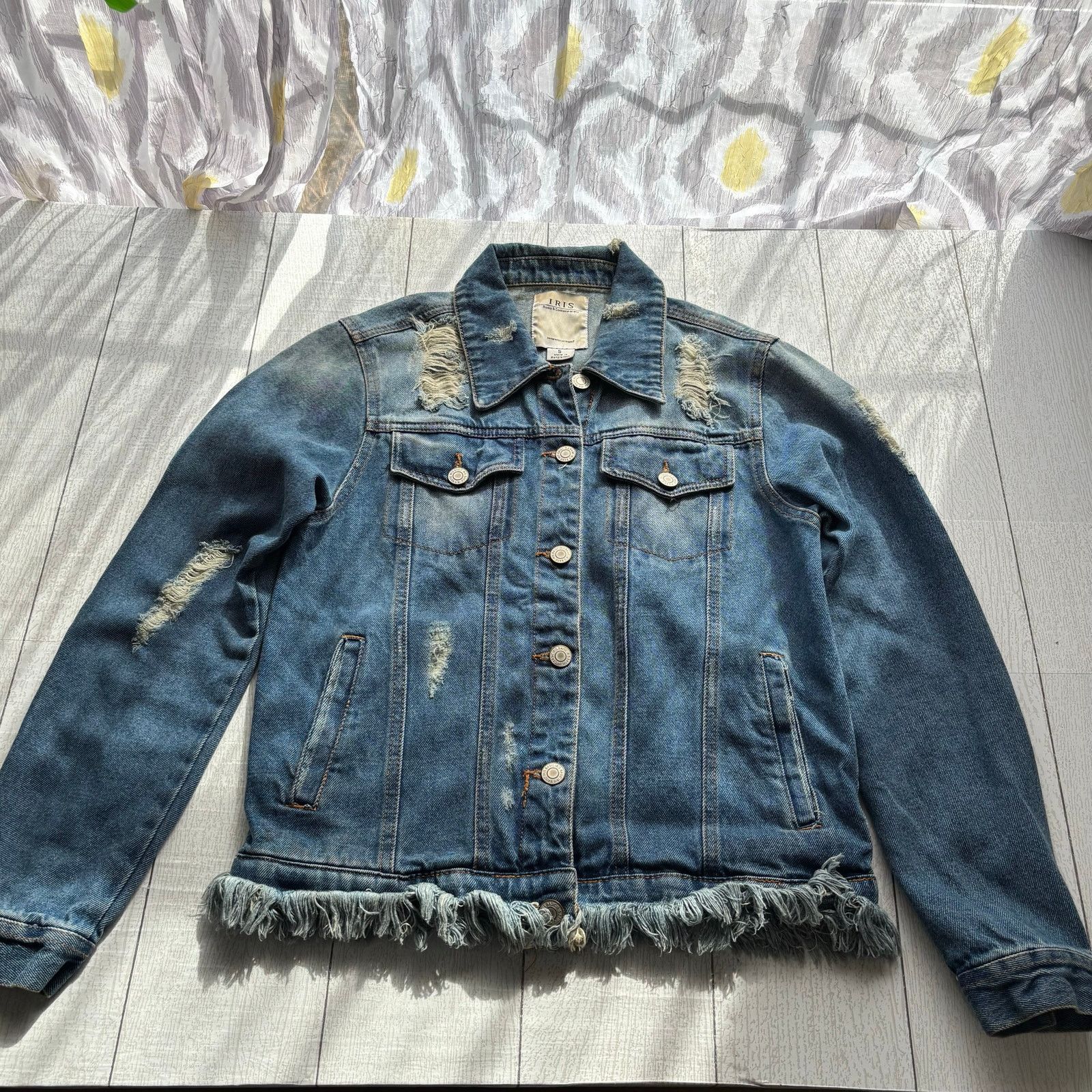 Other Iris Denim Jacket Fringe Hem Distressed Blue Small Button Size S / US 4 / IT 40 - 1 Thumbnail