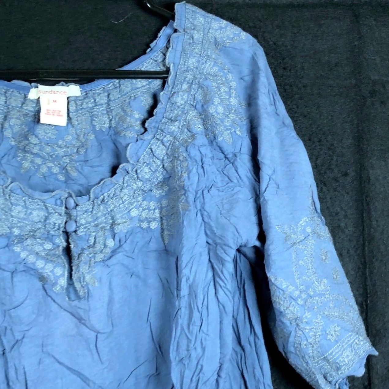 Vintage Sundance Blouse Blue Short Sleeve 100% Rayon Tunic M Womens Front Scoop Neck Casual Workwear Boho Size M / US 6-8 / IT 42-44 - 5 Thumbnail