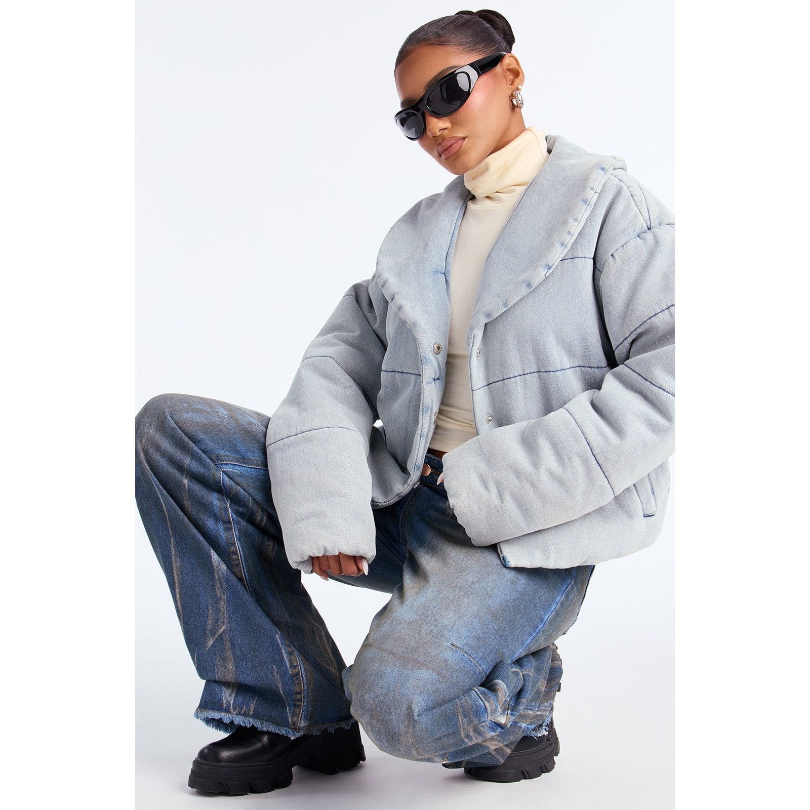 Other Ice Queen Denim Puffer Jacket - Light Wash - Size L Size L / US 10 / IT 46 - 1 Thumbnail
