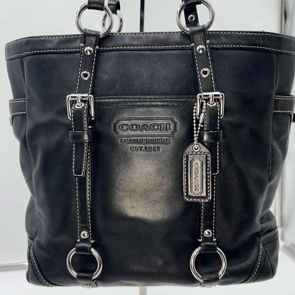 image of Coach Vintage Gallery Black Leather Mid Size Tote With Coa, Women's