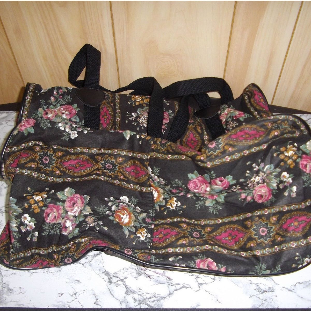 Other Decorative Vintage Black Floral Canvas Duffel Bag Size ONE SIZE - 4 Thumbnail