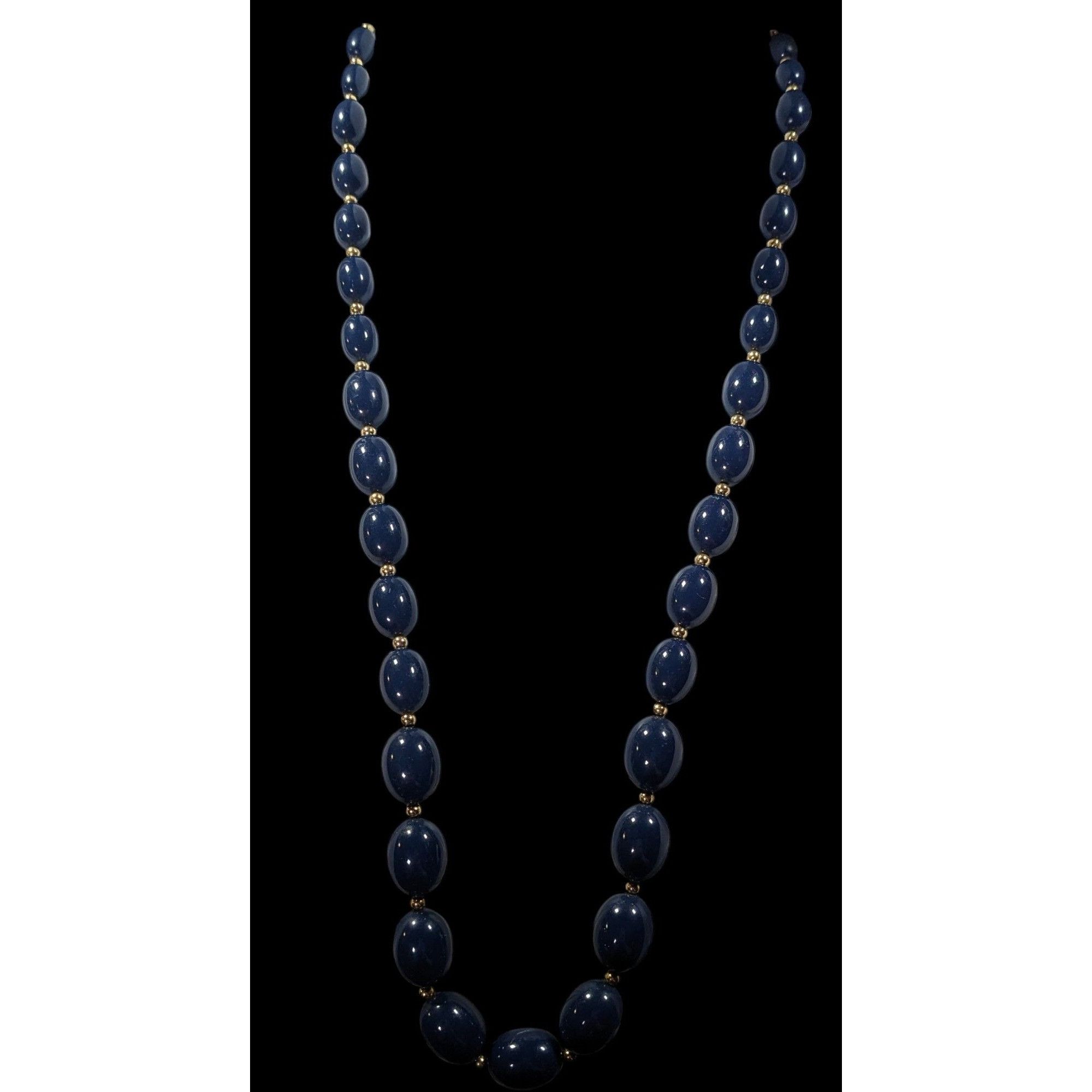Monet Vintage Monet Dark Blue And Gold Tone Beaded Necklace Size ONE SIZE - 5 Thumbnail