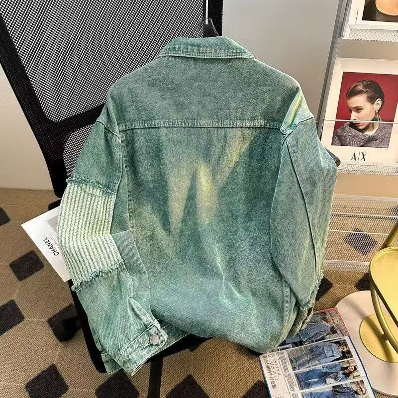 Vintage Mint Green Washed Denim Jacket with Patchwork & Frayed Edges Size US M / EU 48-50 / 2 - 3 Thumbnail