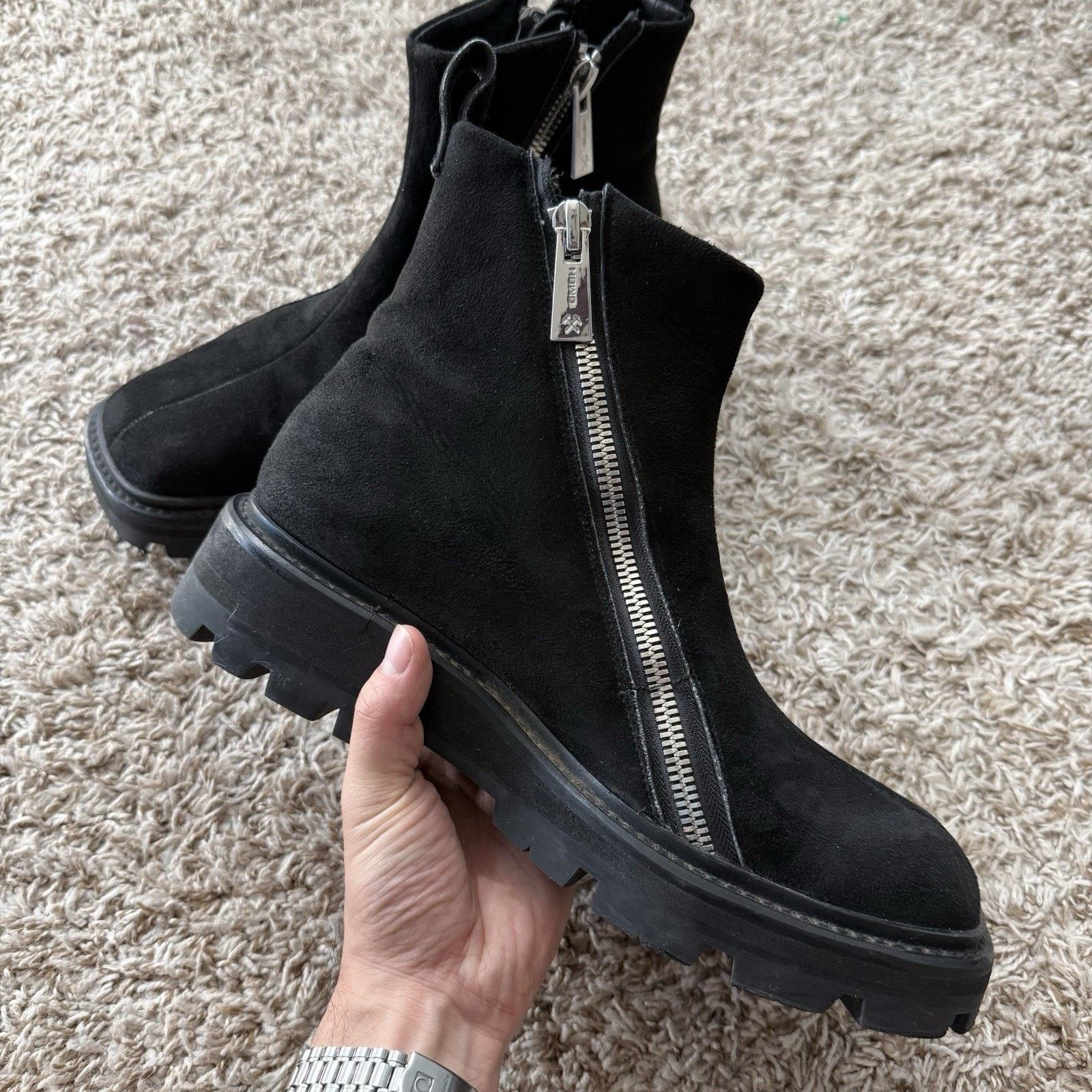GmbH GmbH Selim Biker Boots Black Suede Double Zip Square Size 43 Size US 9.5 / EU 42-43 - 3 Thumbnail