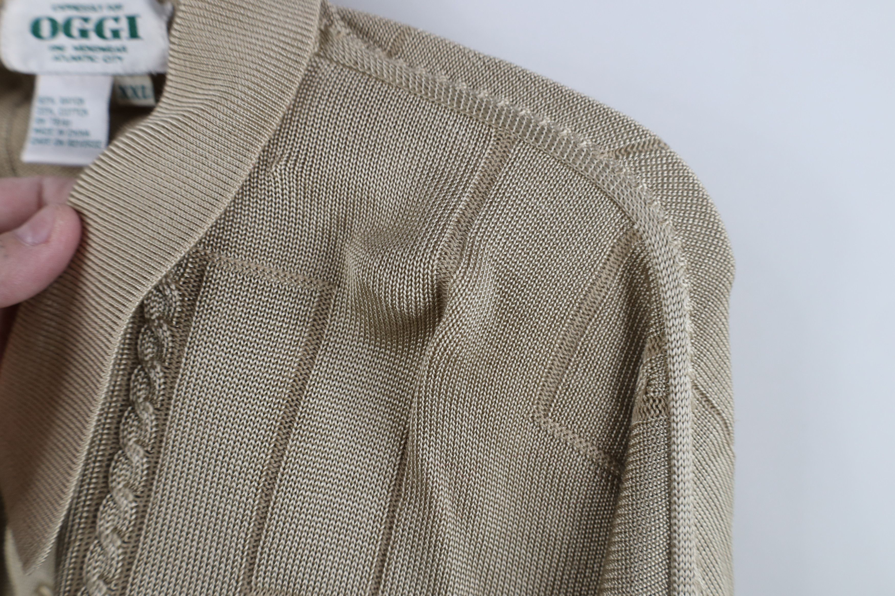 Vintage Vintage 90s Streetwear Cable Knit Collared Sweater Gold Size US XXL / EU 58 / 5 - 4 Thumbnail