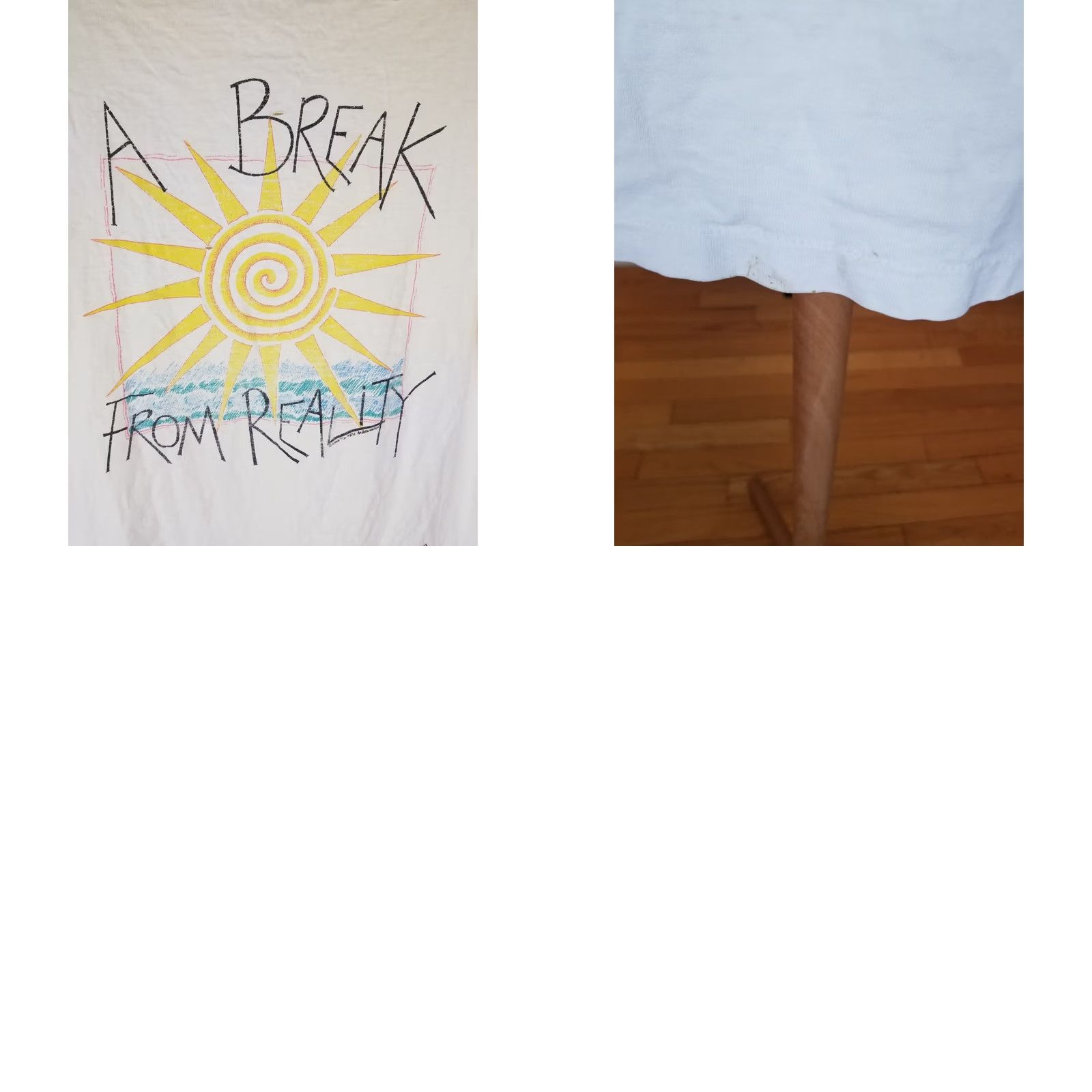 Vintage VINTAGE 90' A BREAK FROM REALITY TSHIRT MEDIUM White Short Sleeve Round Neck Mens Distressed Worn Faded Solid Pattern Universal Size M Clothing Size US M / EU 48-50 / 2 - 10 Thumbnail