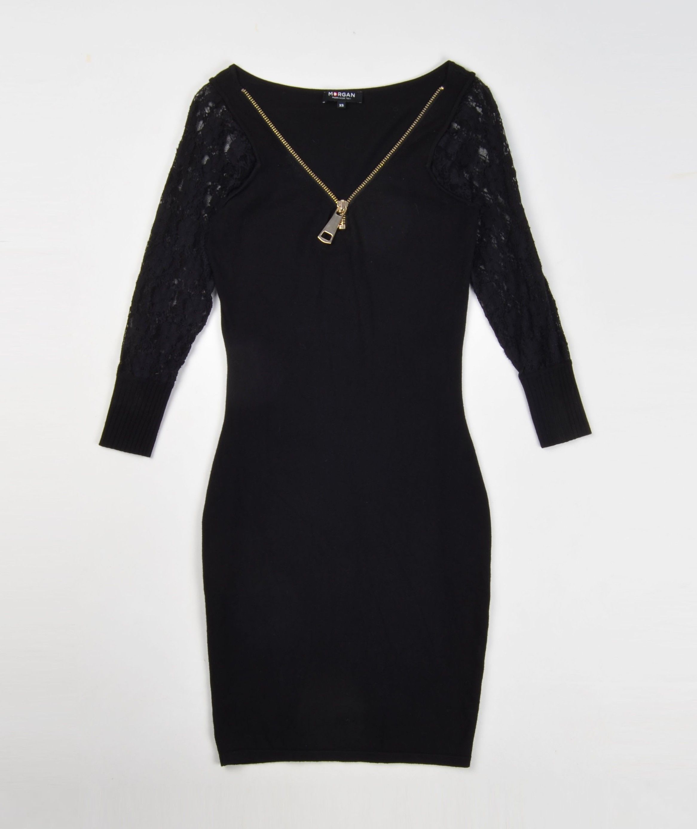 Morgan De Toi Morgan de Toi Y2K Glam Lace Sleeves Mini Black Dress Size XS / US 0-2 / IT 36-38 - 4 Thumbnail